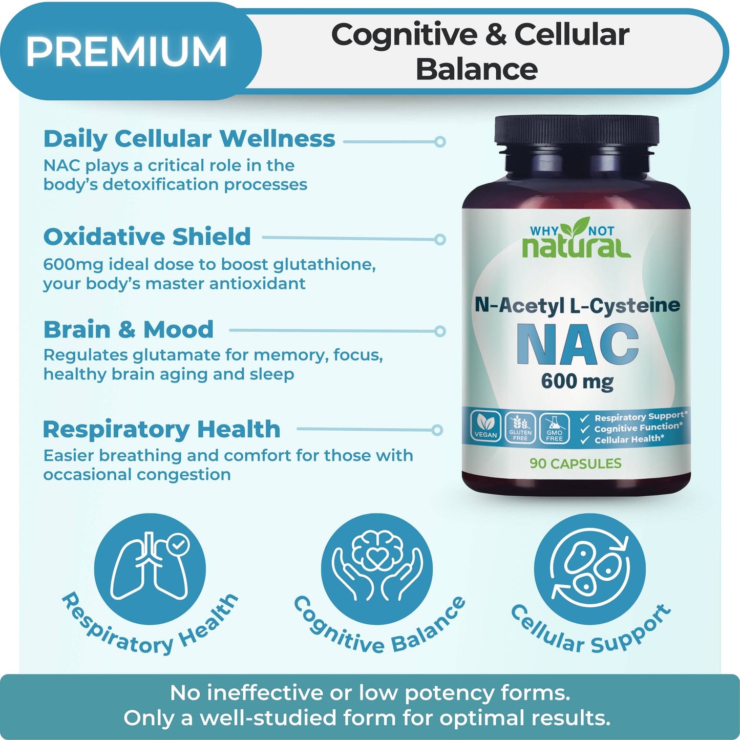 Why Not Natural NAC Supplement 600 mg, n-Acetyl cysteine Capsules