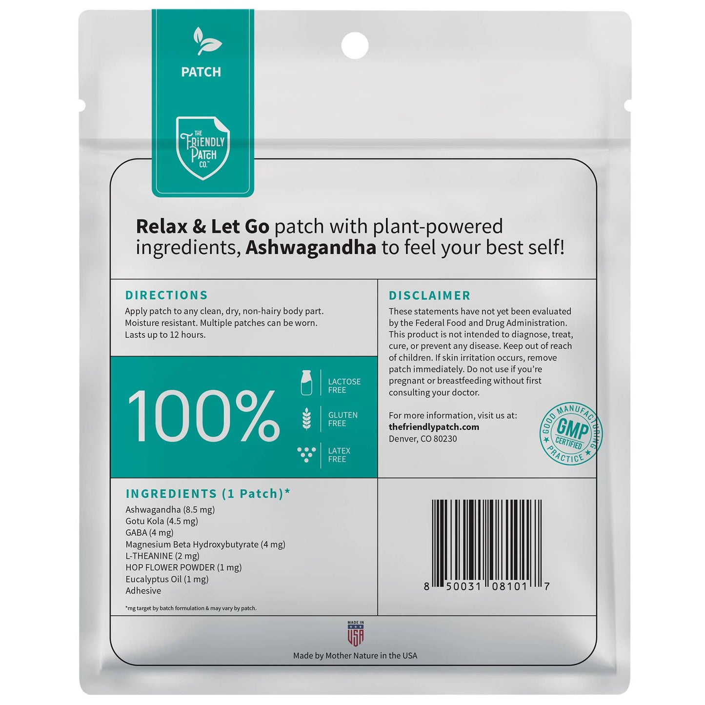 Zen Stress Patch Relax & Let Go Ashwagandha Gaba 28 Patches