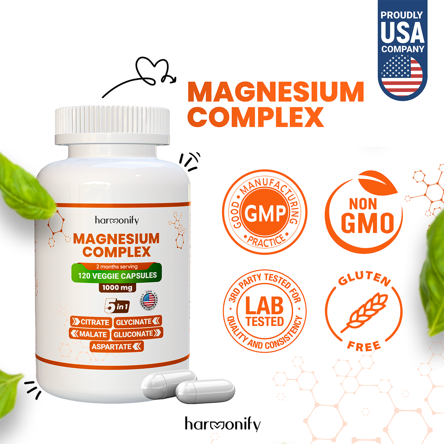 HARMONIFY Magnesium 5 in 1 Complex, 1000 mg, Glycinate, etc