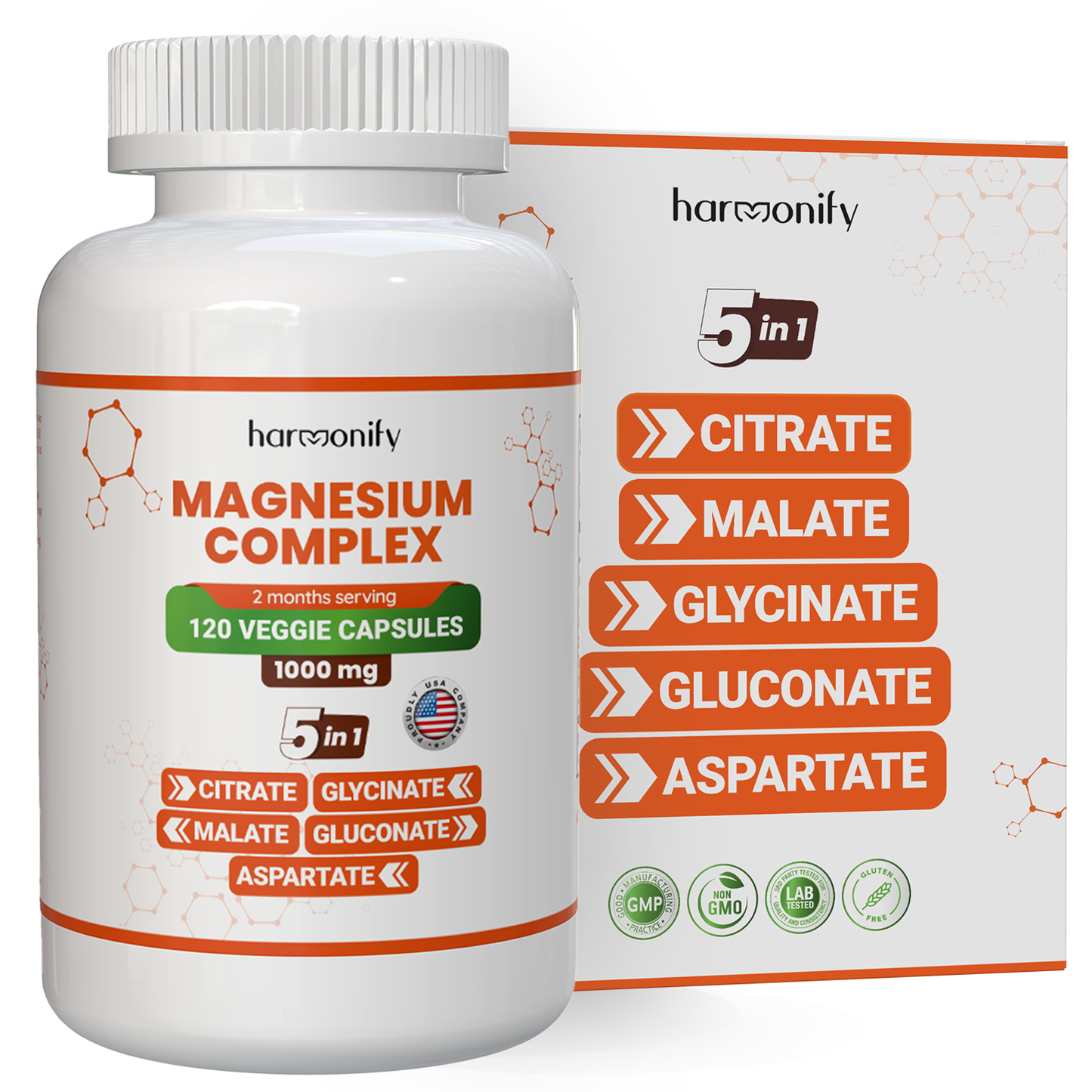HARMONIFY Magnesium 5 in 1 Complex, 1000 mg, Glycinate, etc
