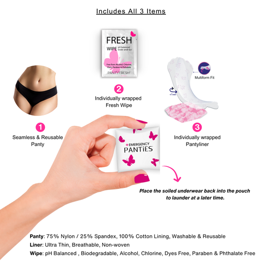 3in1 Kit = Panty + Wipe +Liner Travel & On-the-Go Essentials