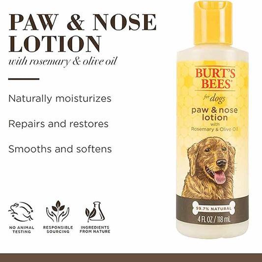 Burt's Bees for Pets Paw and Nose Lotion with Rosemary and Olive Oil, 99.7% Natural Origin Formulas, Dog Paw Pad Lotion, Paw Moisturizer for Dogs, Dog Nose Lotion, 4oz